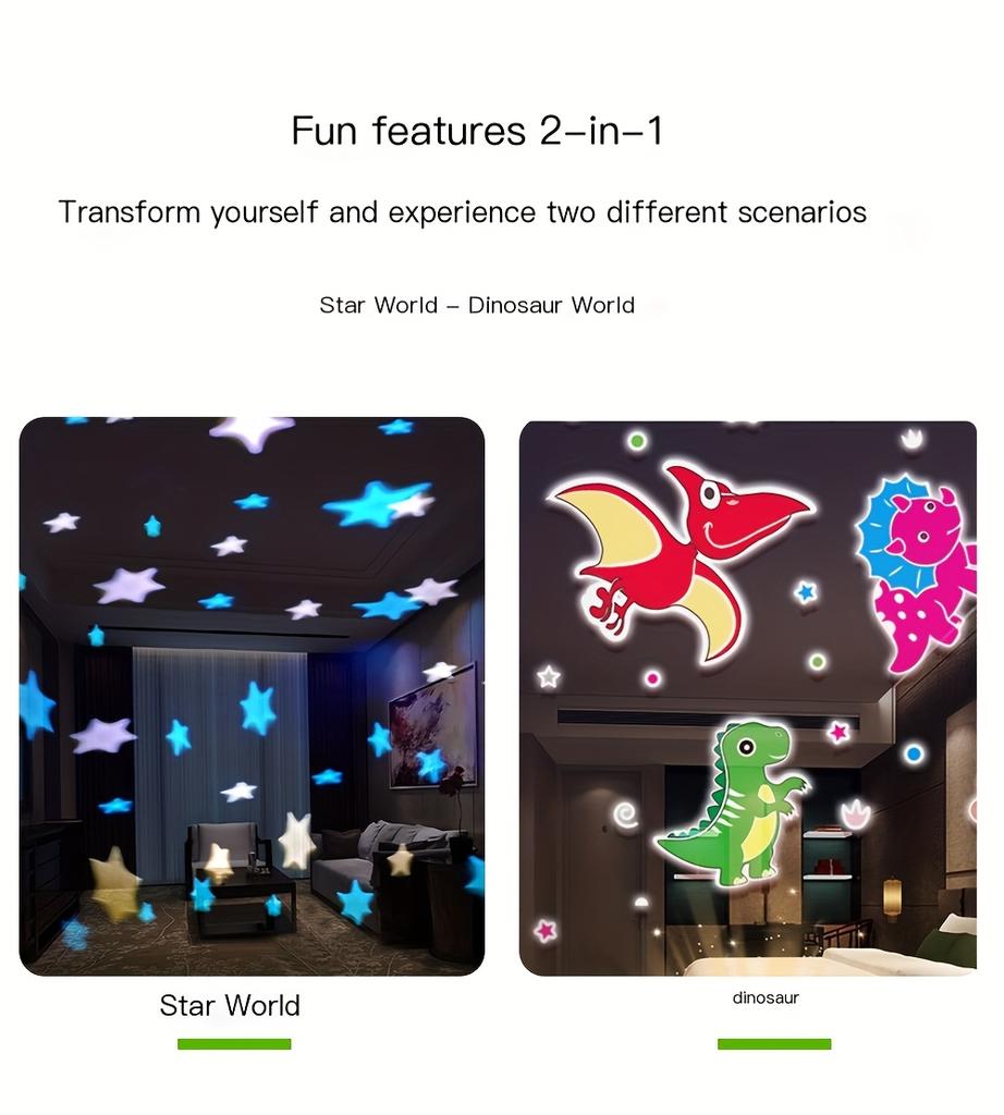 Dinosaur Night Light Projector USB Powered No Battery Needed, for Bedroom Ambiance Creative Dinosaur Themed LED Lamp with 360° Panoramic Projection