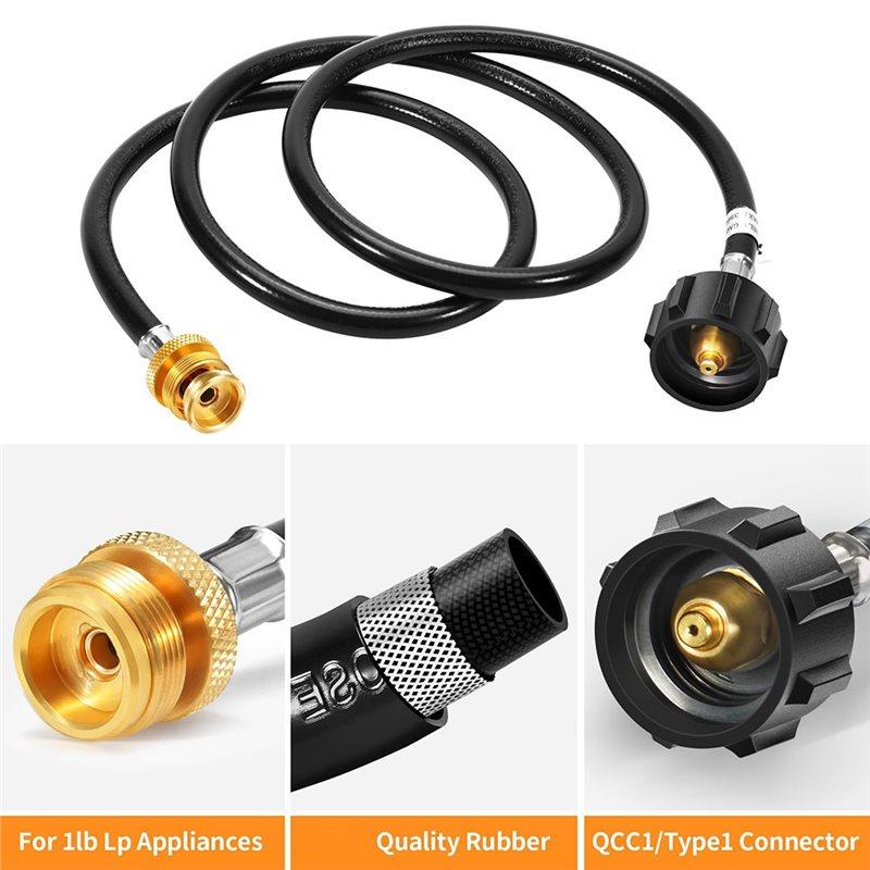 QCC Propane Tanks Adapter Hose 6 Ft Length For Easy Connection From 20Lb To 1Lb Great For Outdoor Cooking Camping Supply