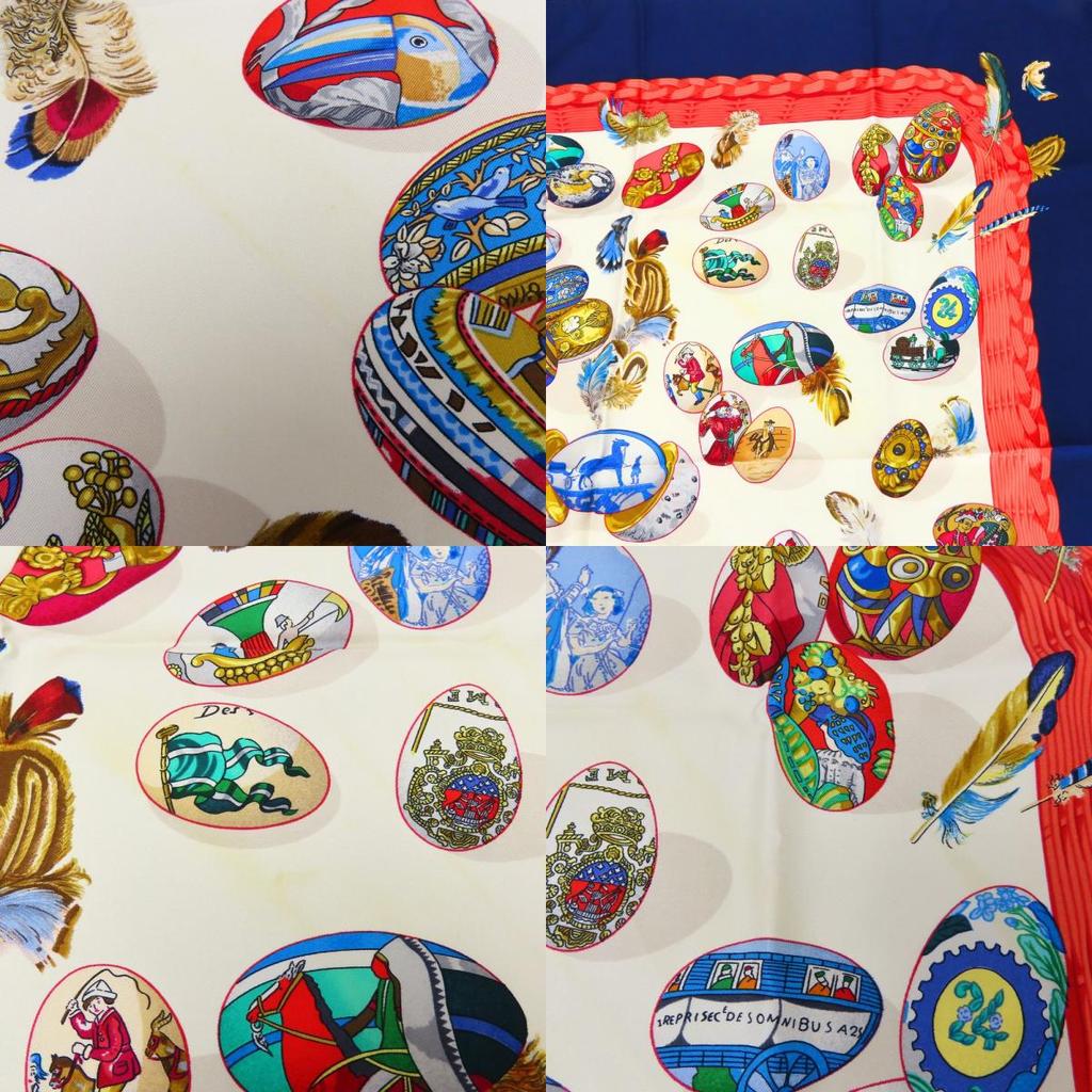 Used HERMES scarf Calle 90 COUVEE D'HERMES Hermes egg silk Navy white Fashionable