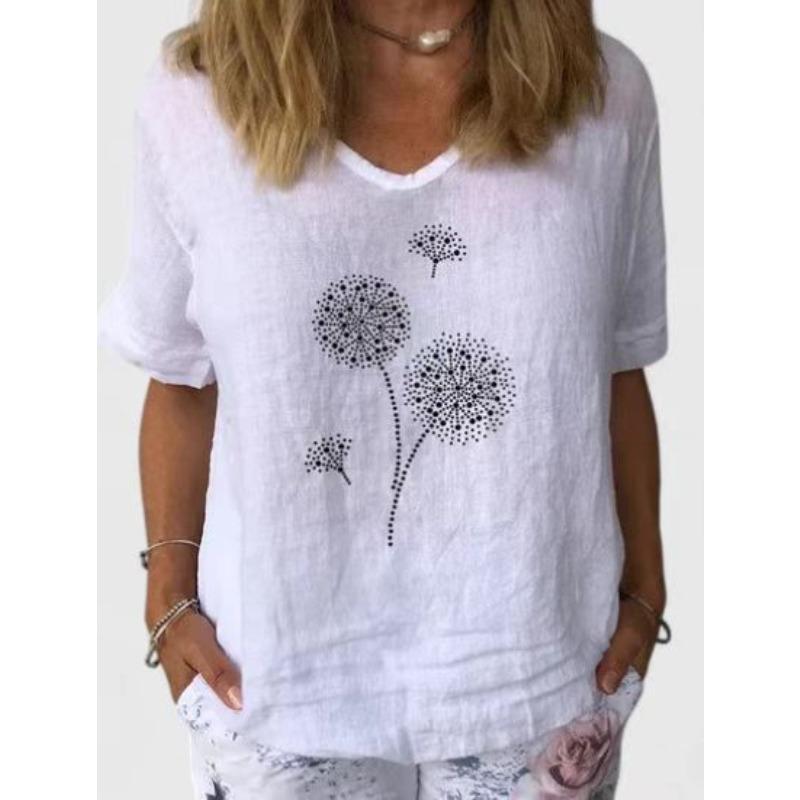Summer Casual V-Neck Rainbow Printed Short Sleeve Women's T-Shirt Top