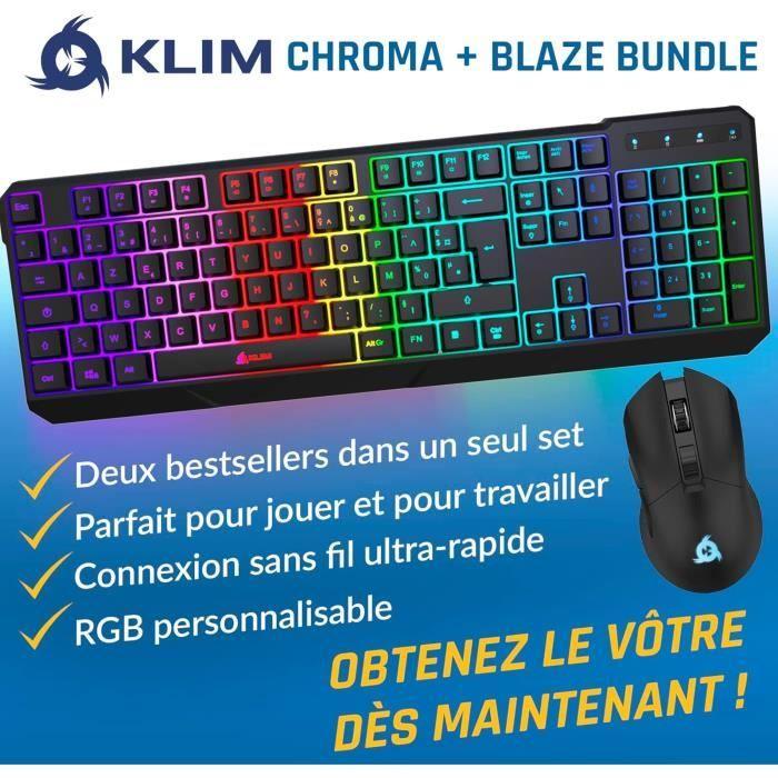 Pack Clavier Souris Gamer sans Fil - KLIM - Blaze &amp; Chroma - 2 Dongles USB - RGB - AZERTY