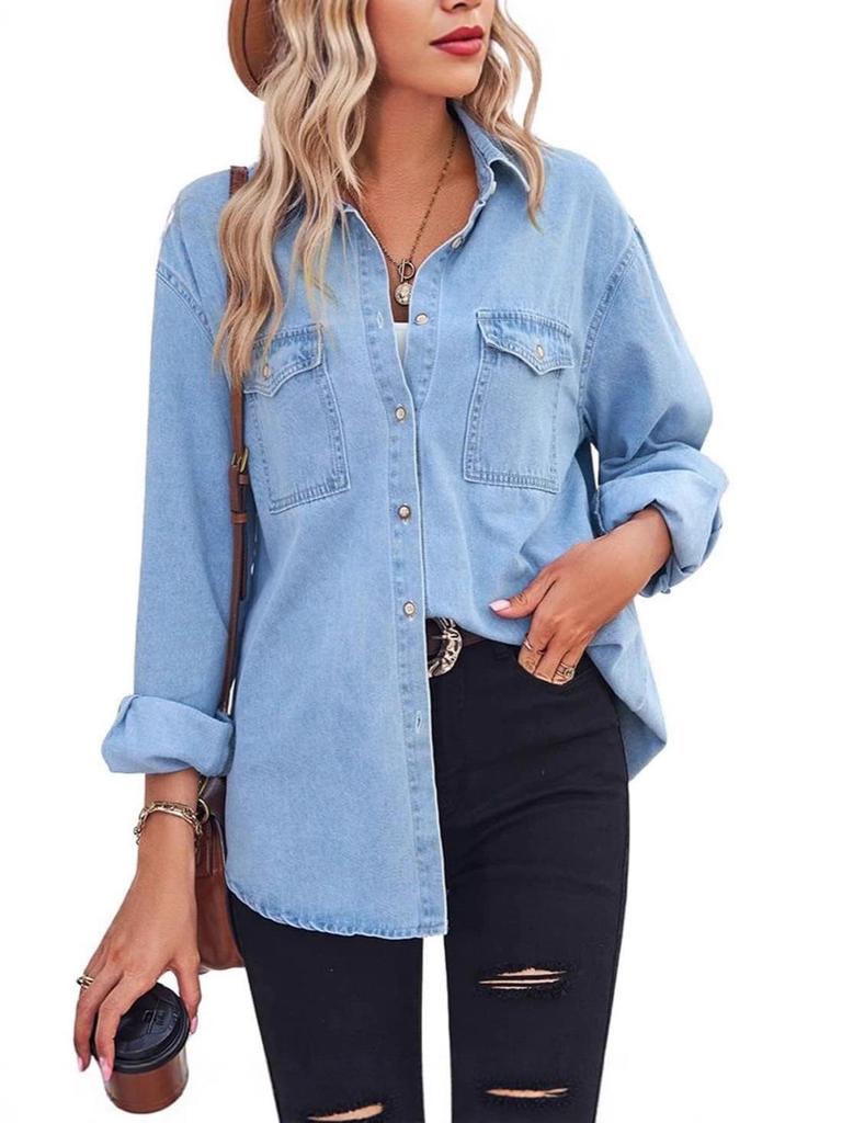 TEMU Women's Slim Fit Denim Shirt Jacket