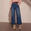 Women High Waist Denim Jeans Rdetro Washed Stretch Baggy Jeans Ladies Straight Pants