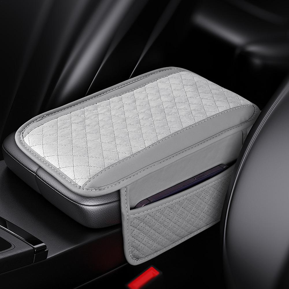 Arm Rest Cover For Car Plush Car Armrest Pad With 2-Storage Bag Center Console Cover Multi-functional Car Armrest Storage Cover