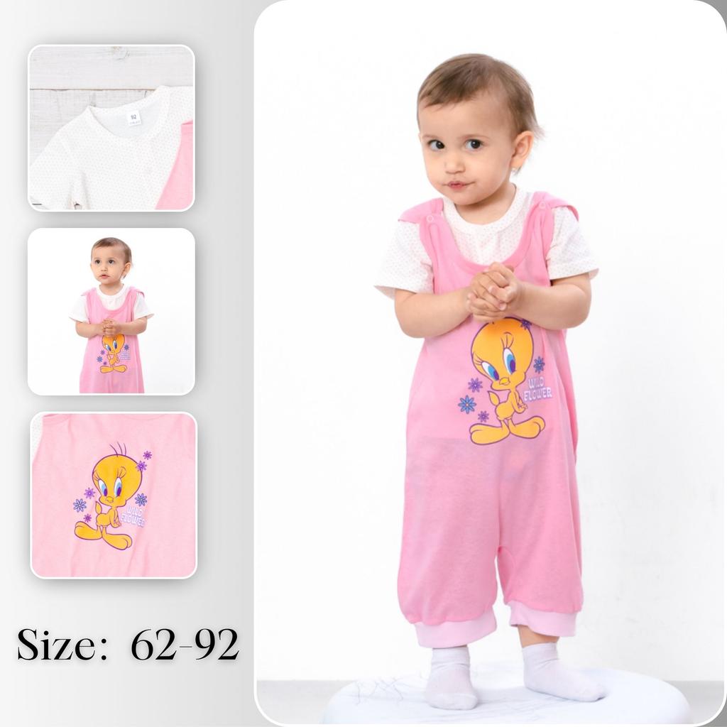Infant Girls’ Clothing Set – TWEETY Print, Cotton T-Shirt & Pink Romper, Summer, 5018-002-33-5 HC