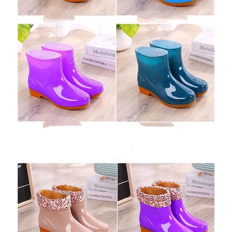 Stivali da Pioggia Corti Impermeabili Antiscivolo Moda Donna Scarpe di Gomma per Lavoro in Cucina