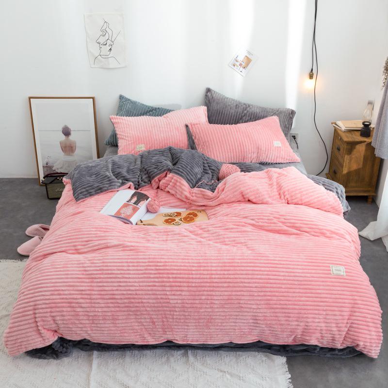 Luxury Duvet Pink Quilt Cover With Pillowcases VELVET Bedding Set Quilted 2020