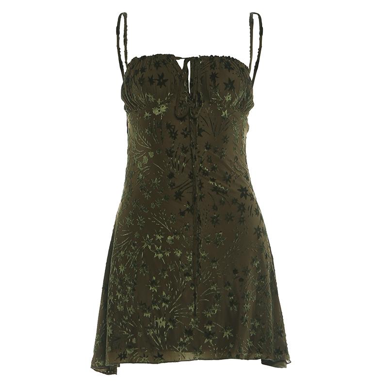 2026 European and American summer new pure desire sexy style wear retro texture solid color suspender dress women