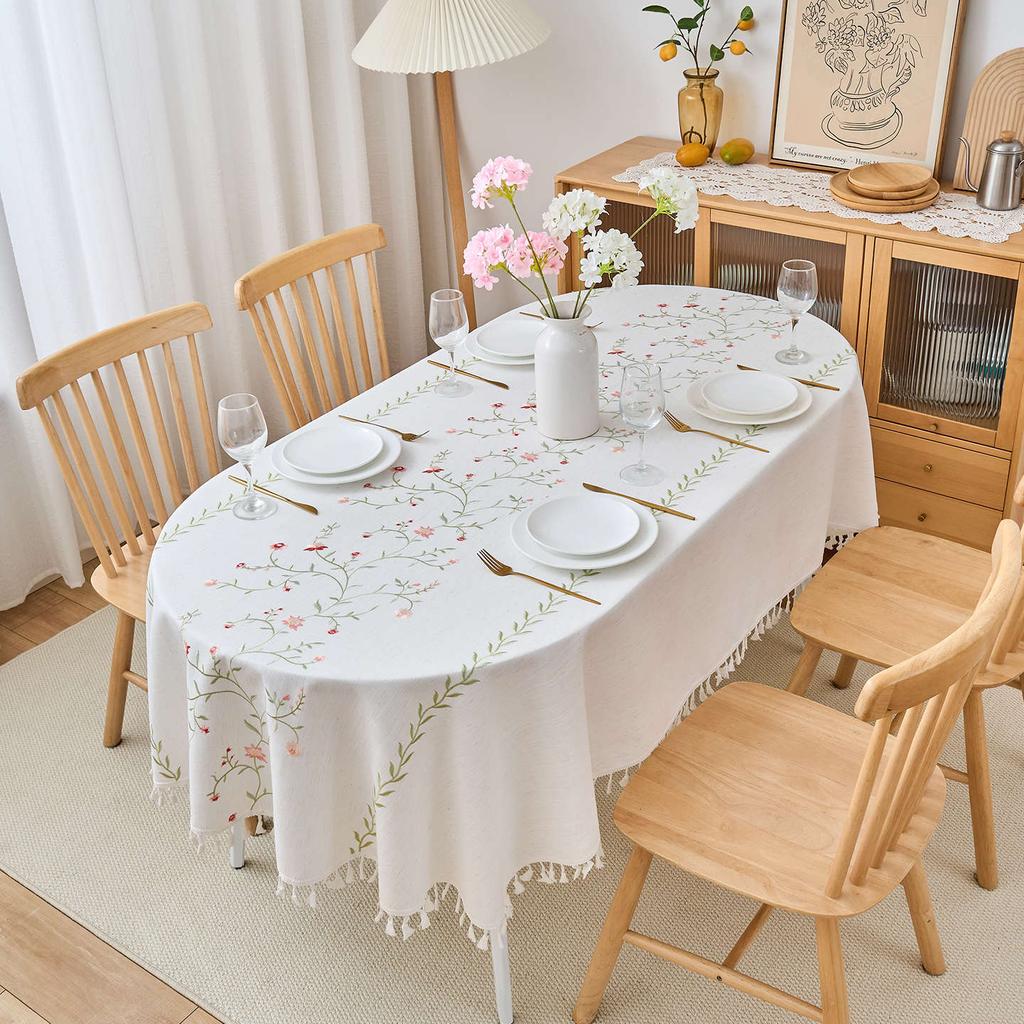 Oval Cotton And Linen Embroidered Fabric, High-Grade Tablecloth, Waterproof And Oil-Proof, Advanced Sense, Anti-Scalding And Wear-Resistant Coffee