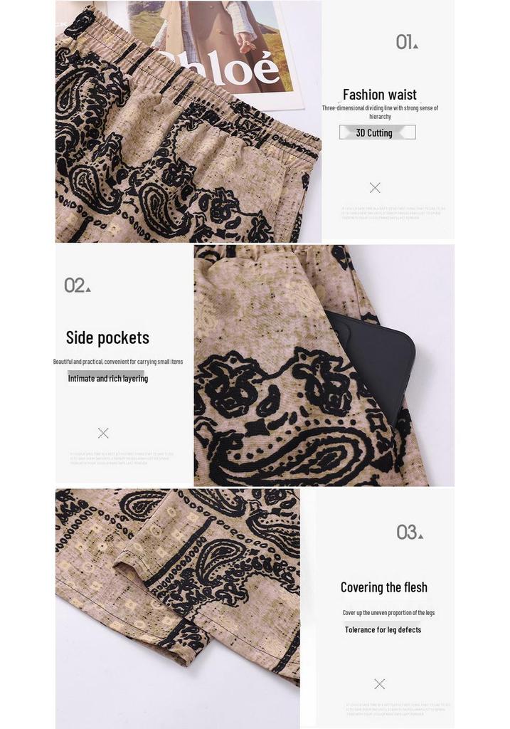 Mom's Summer Floral High-Waist Nine-Point Pants for Middle-Aged and Elderly Women - Elastic, Loose, and Casual Fit.