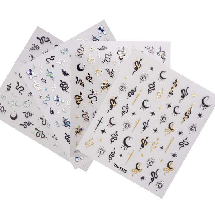 1 Sheet Fashion Nail Art Decals for Chinese New Year Manicure Decors with Cartoon Snake PatternsNail Salon Accessories