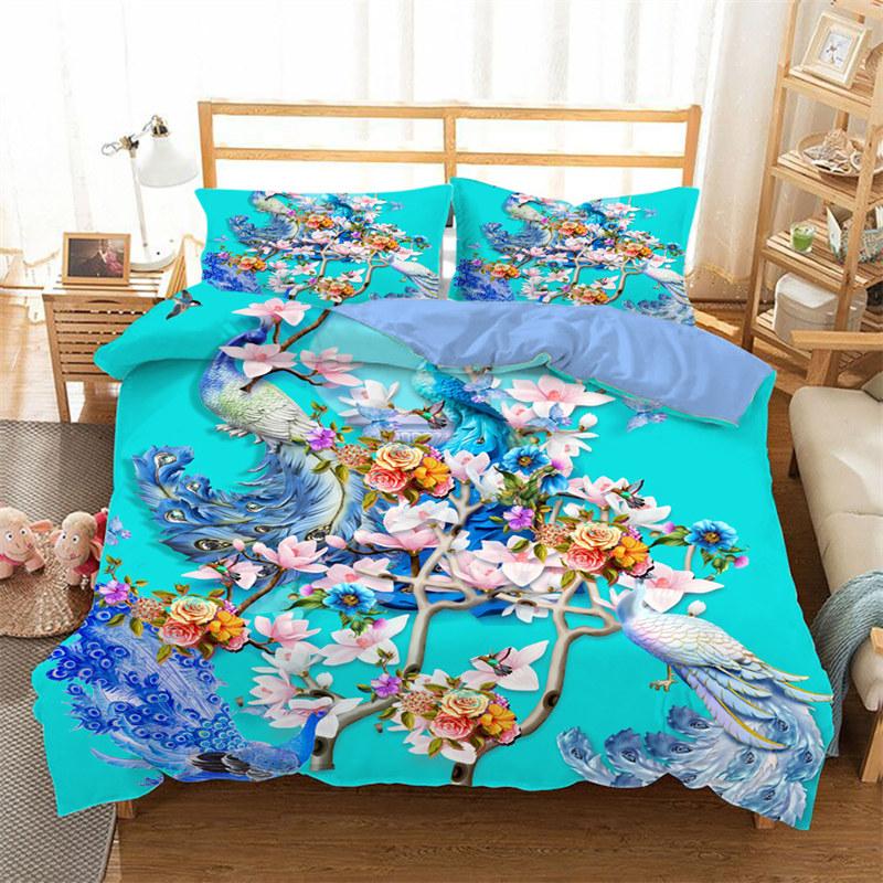 Peacock Duvet Cover Collection King Size Cute Animal Theme Bedding Collection Print For Adults Teens Soft 1 Comforter Cover With 2 Pillowcases