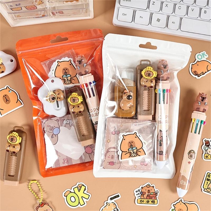 Adorable Capybaras Themed School Supplies Set Includes Practical Items Pen Eraser Sticker Memo Pad Study Essential
