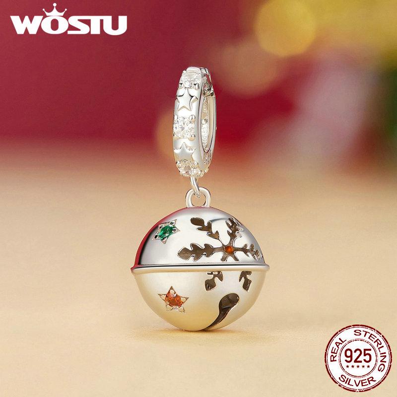 WOSTU 925 Silver Christmas Tree Car Beads Elk Snowflake Charm Snowman Puppy Cat Pendant Fit DIY Bracelet Necklace Cute Xmas Gift
