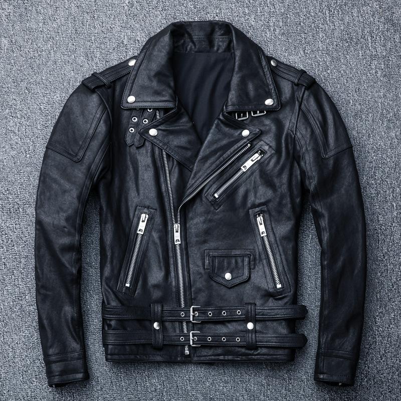 New Genuine Leather Leather Jacket Men's Lapel Leather Jacket with Old-fashioned Youth Motorcycle Leather Jacket Slim Jacket