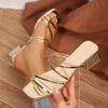 Mode 2025 Neue Goldene High Heel Pantoletten für Damen Sommer Mode Eckige Zehenpartie Klobiger Absatz Sandalen Frau Komfort Slip On Sandalias Mujer