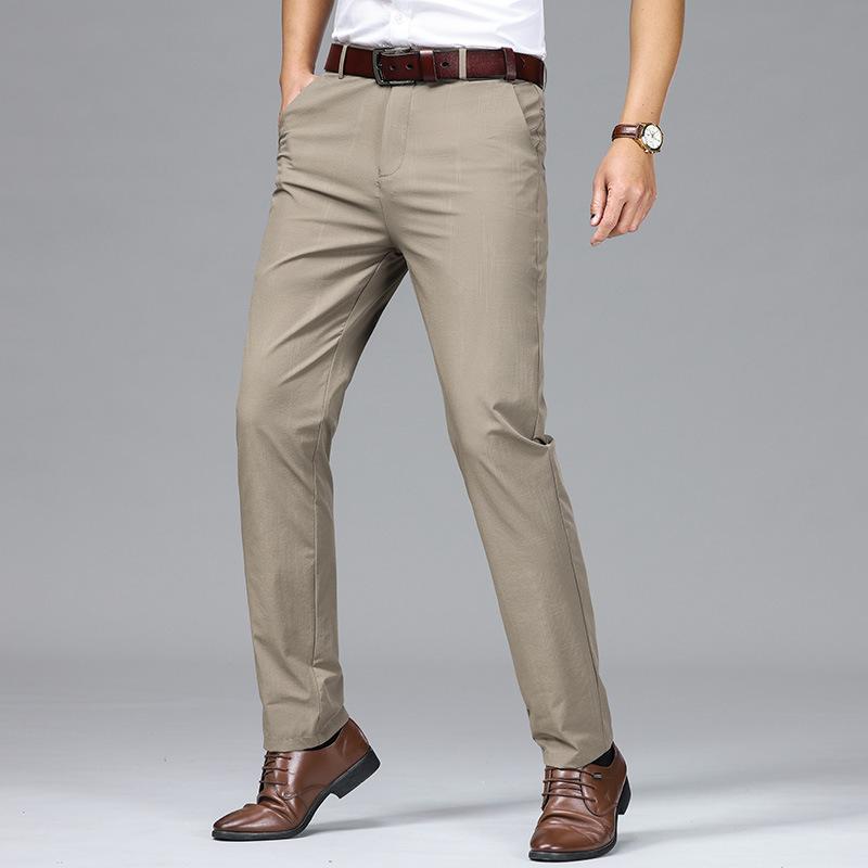 Men'S Lightweight Ice Silk Breathable, Slightly Elastic, Soft And Comfortable High Waisted Small Straight Leg Business Casual Trousers
