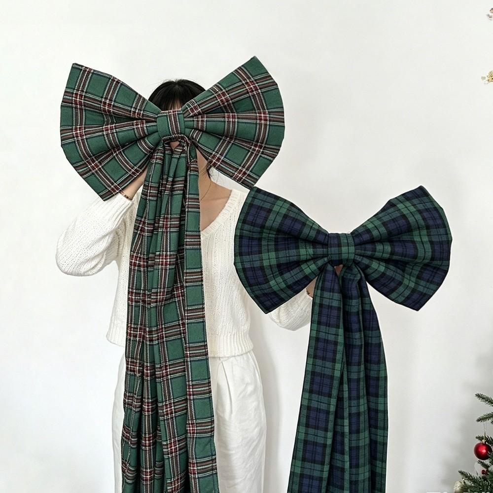Plaid Xmas Tree Topper Bows 40x160cm Giant Ribbon Bowknot Festive Home Decor