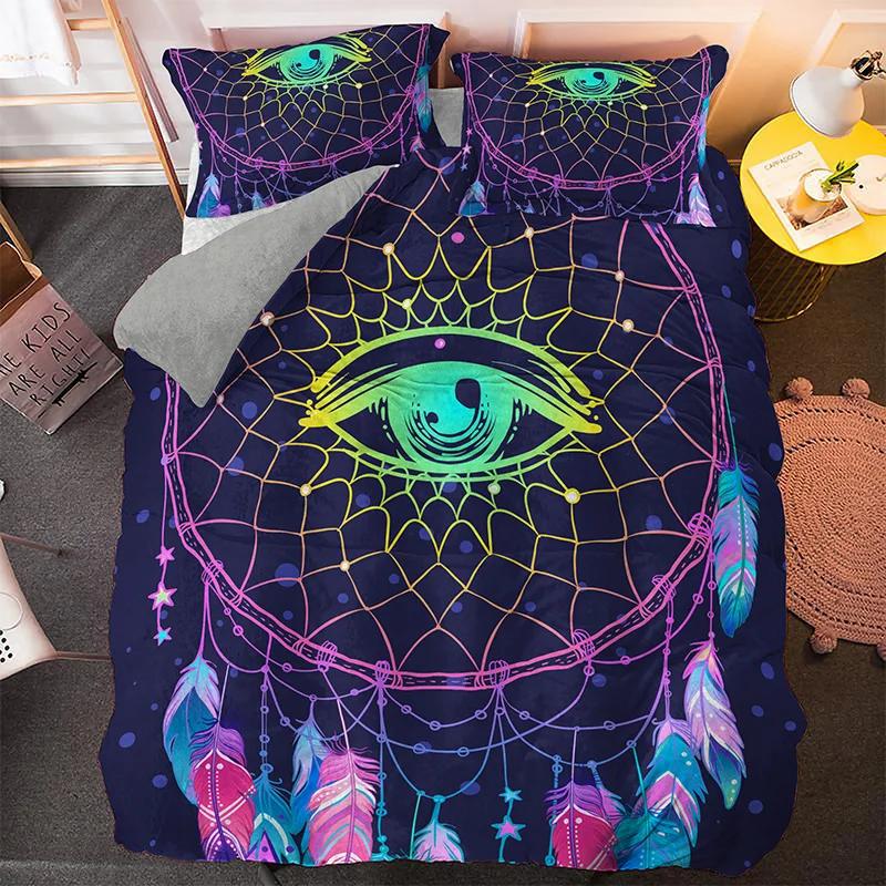 Bohemian Dream Beding Set King Quen Sized Dimensions Colorful Catcher Soft Duvet Cover Set Purple Dark Blue 2/3pcs Polyester Comfortable Quilt Cover