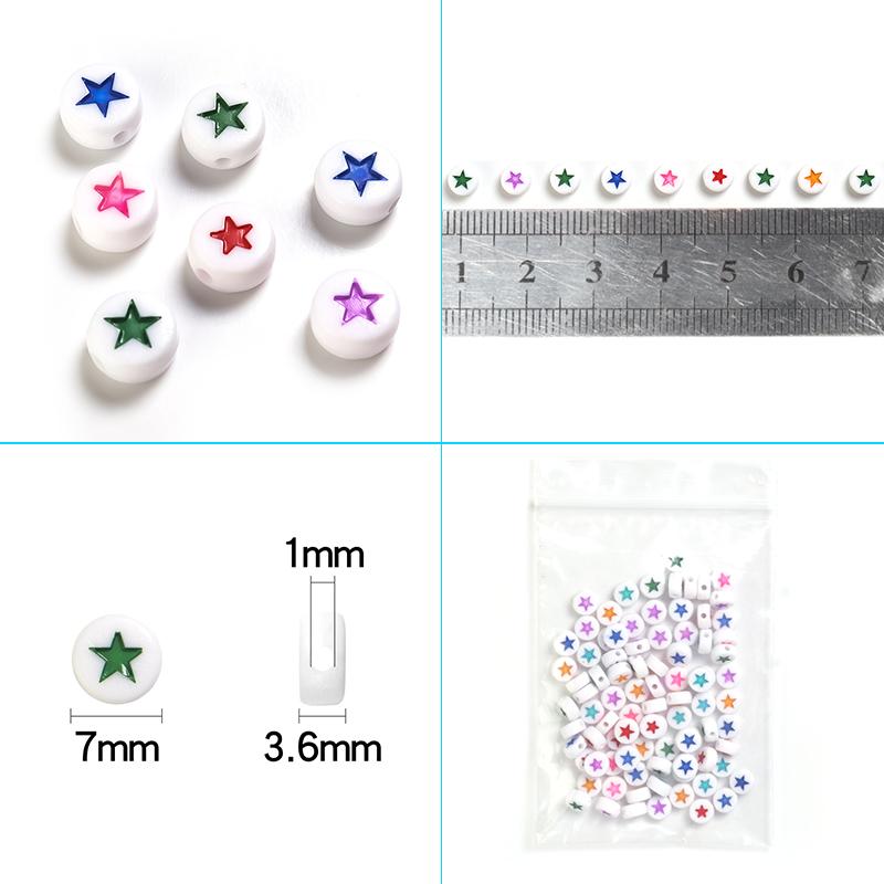 100pcs/Lot Acrylic Beads Flat Circular Shape Colorful Star Beads Loose Beads For DIY Jewelry Bracelet Necklace Accessory