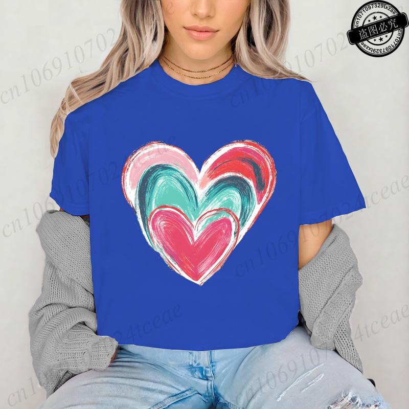 Colorful Heart Printed Womens TShirts Cute Heart TShirts Long Sleeve Womens Tshirts Valentine Day Tee Clothing Long Sleeve