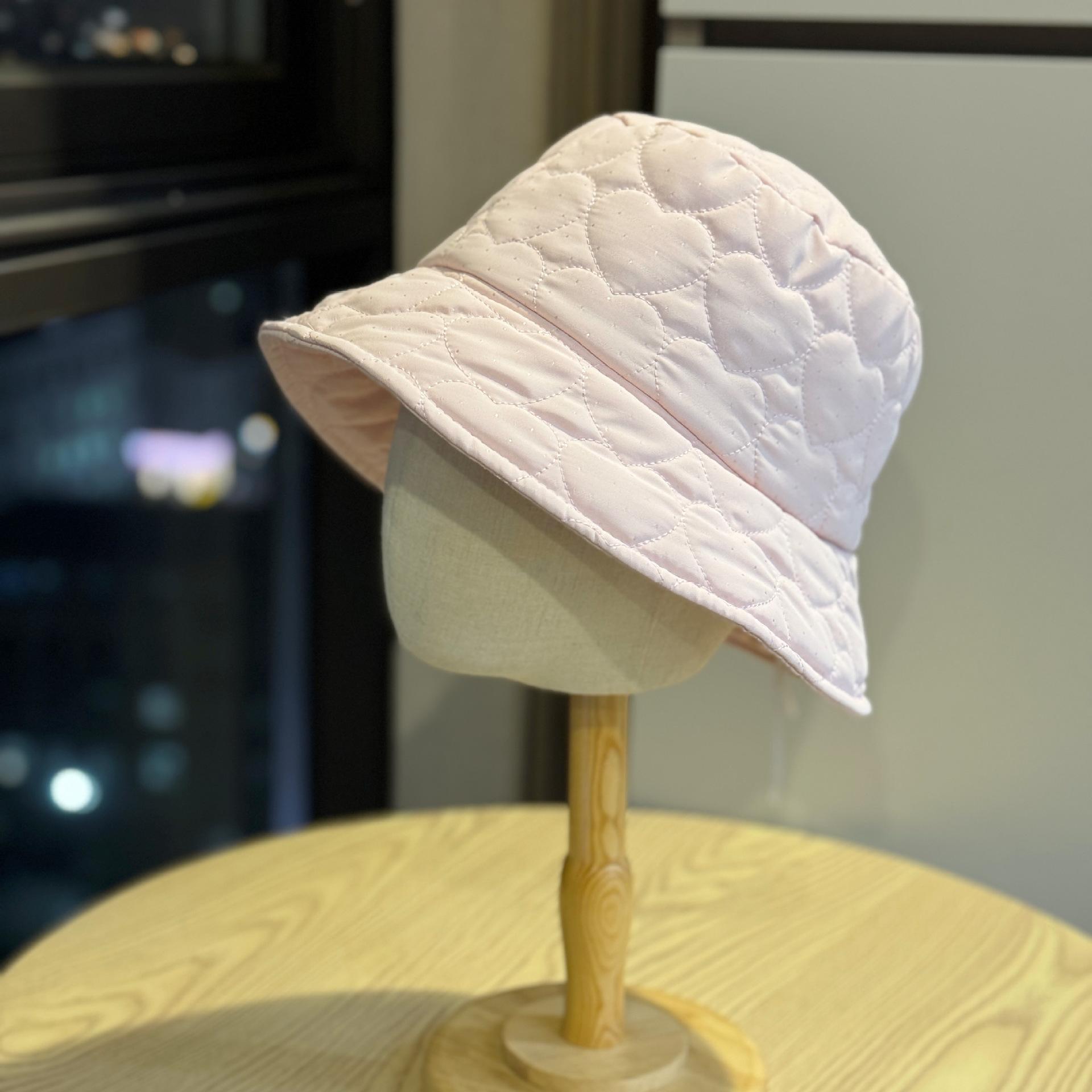 

Korean-style ultra-light heart-shaped new fisherman hat for women, warm and face-slimming bucket hat with a round top, down cotton basin hat, trendy Adult54-60Adjustable рожевий
