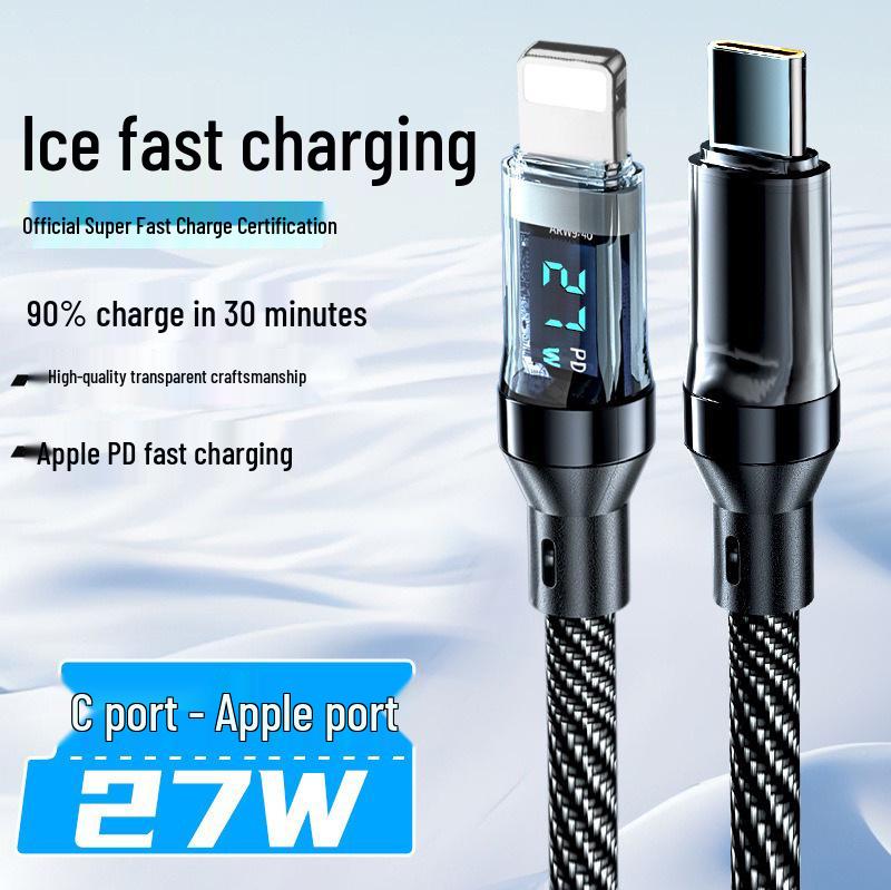 Ice Transparent 120W Fast Charging Braided Cable for Apple & Huawei