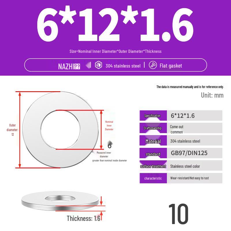Thickened 304 Stainless Steel Flat Washer Spacer (M4-M8)