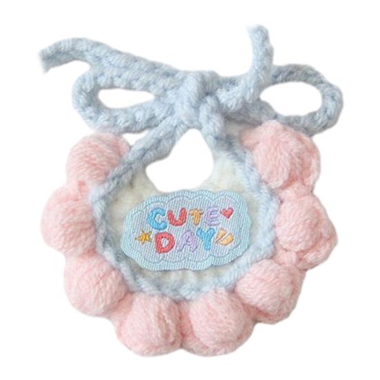 Knitted Cat Bib Adjustable Cute Pet Bib Soft Breathable Pet Bib with Bow Flower for Cats And Small Dogs Photo Prop