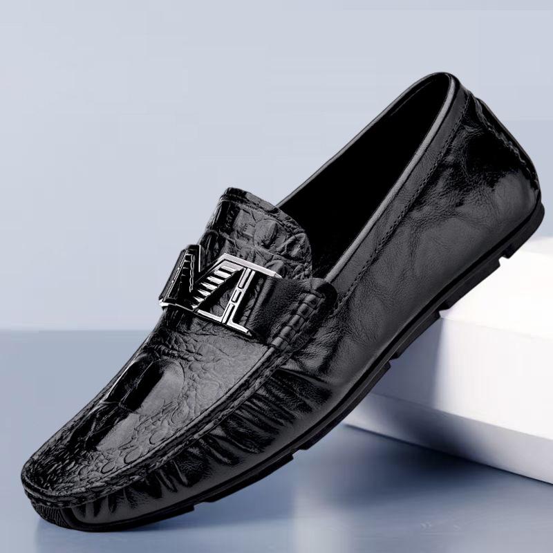 

Мужские лоферы 2025 из натуральной кожи в британском деловом стиле - Дышащие, на мягкой подошве, повседневные туфли-бобы 43 чёрный