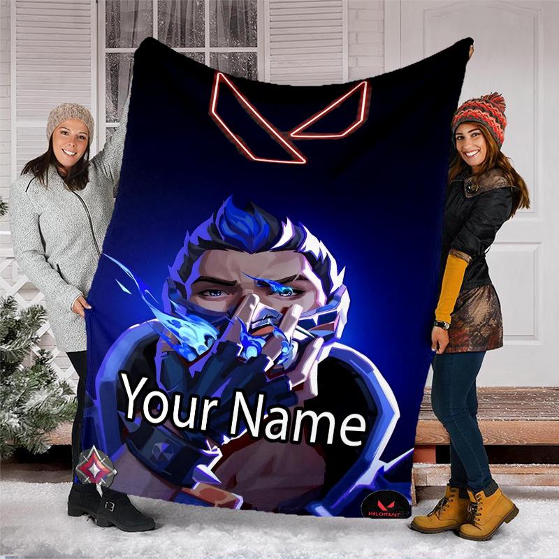 Custom Name Valorant Theme Printed Blanket - Perfect for Couch, Bed, Travel & Outdoor Use | Machine Washable, Cozy & Durable.