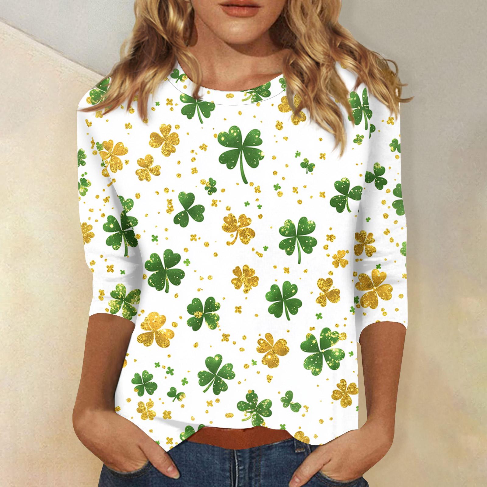 

Women s Tops Three-quarter Sleeve Shirt Round-neck Loose Casual Shirt Print T-shirt XL білий