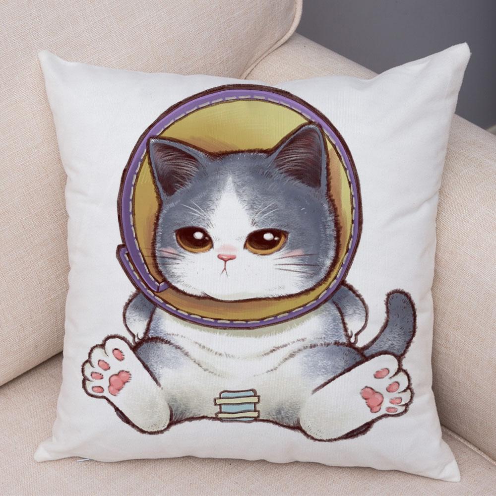 Cute Cartoon Cat Cushion Cover Decor Funny Lovely Pet Animal Print Pillowcase for Sofa Home Car Soft Plush Pillow Case xcm