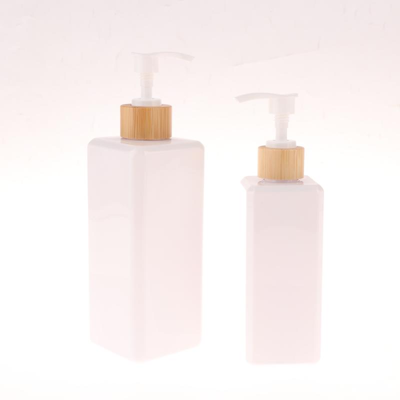 1Pcs Bathroom Dispensers Square Shampoo Shower Gel Body Wash Dispensers Refillable Bamboo Pump Bottles Lotion Containers