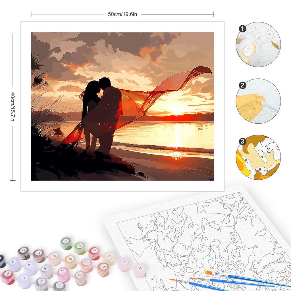 Frame Sunset Painting By Numbers Kits For Adults Landscape Beach Lover Diy Gift Acrylic Paint By Numbers For Diy Crafts 40x50cm