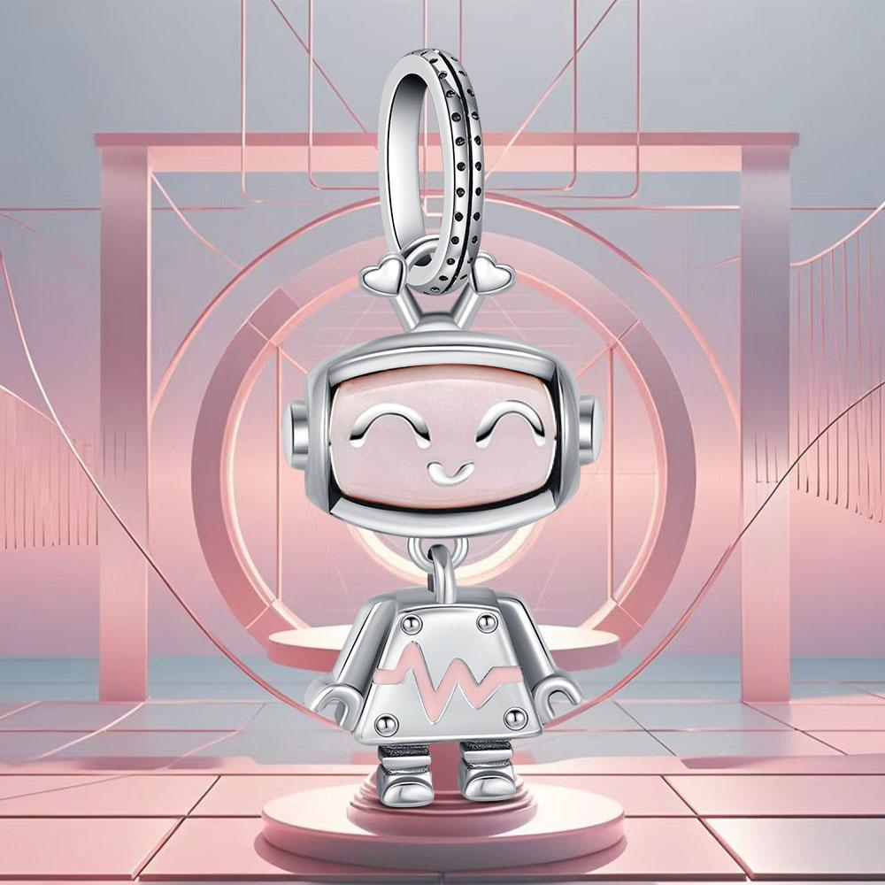 Copper Cute Car Bead Robot Charm Pink Pendant Fit Original Bracelet For Women Diy Fashion Jewelry Love Gift Elegant