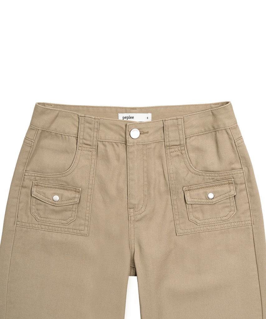 Pepeulli Mini Pocket Boots Cut Cotton Pants (Beige)