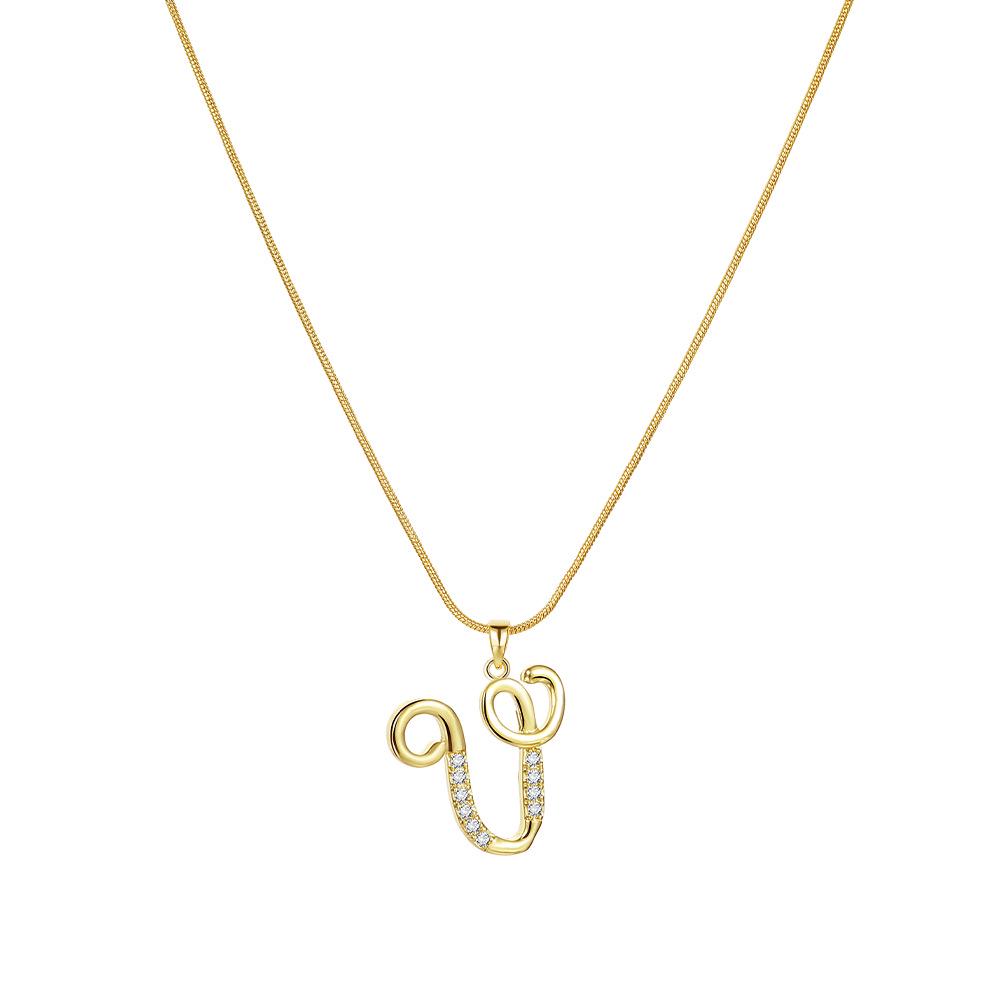 "Elegant 26-Letter Zircon Inlaid Gold Snake Chain Necklace"