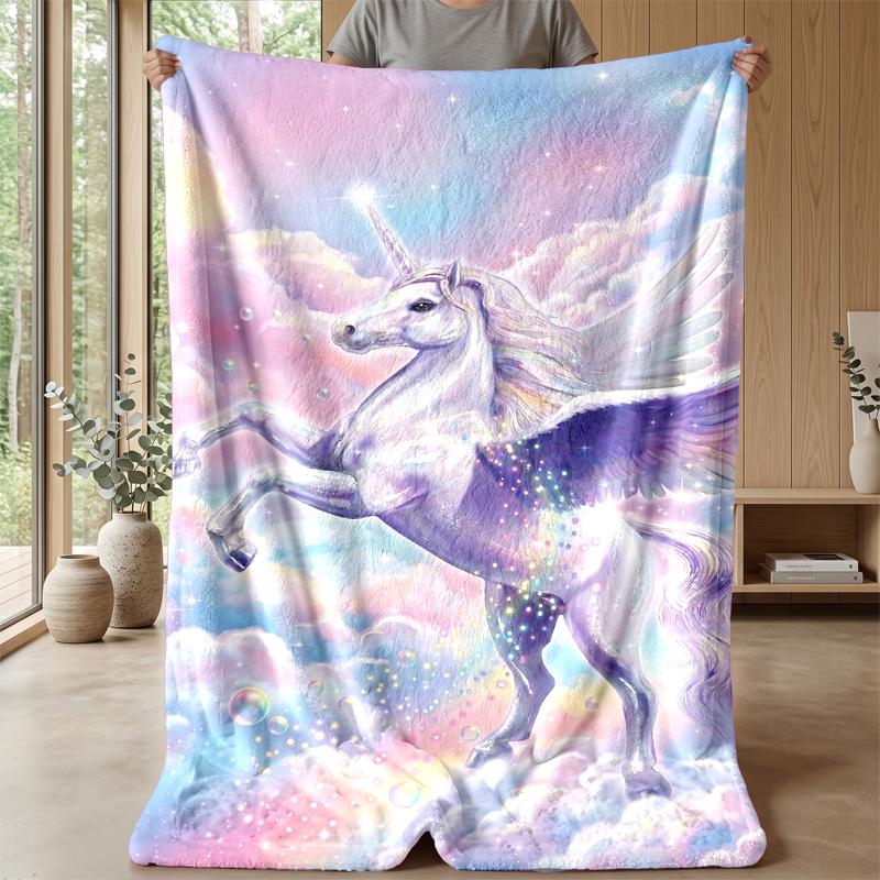 Winged Magical Unicorn Theme Blanket Lightweight Warm Flannel Blanket Decorative Throw Blanket for Home Decoration
