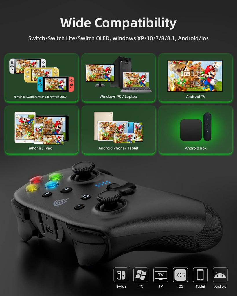 Bezdrátový ovladač EasySMX pro Switch Kompatibilní s Nintendo Programovatelné tlačítko Vibrace Switch/Lite/OLED Android/IOS/PC (Bílý) (Černá)