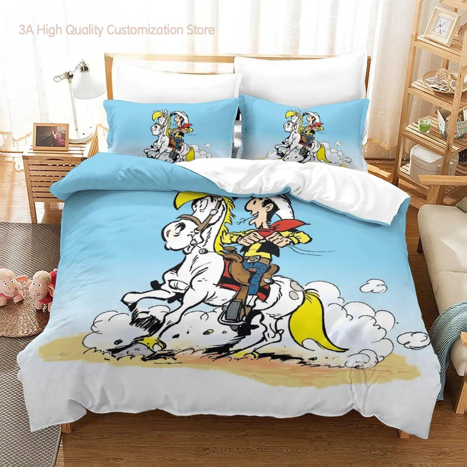

Kawaii Lucky Luke Bedding Set Single Twin Full Queen King Size Bed Set Aldult Boy Bedroom Duvetcover Sets 3D Anime Bed Sheet Set EU single(135x200cm)