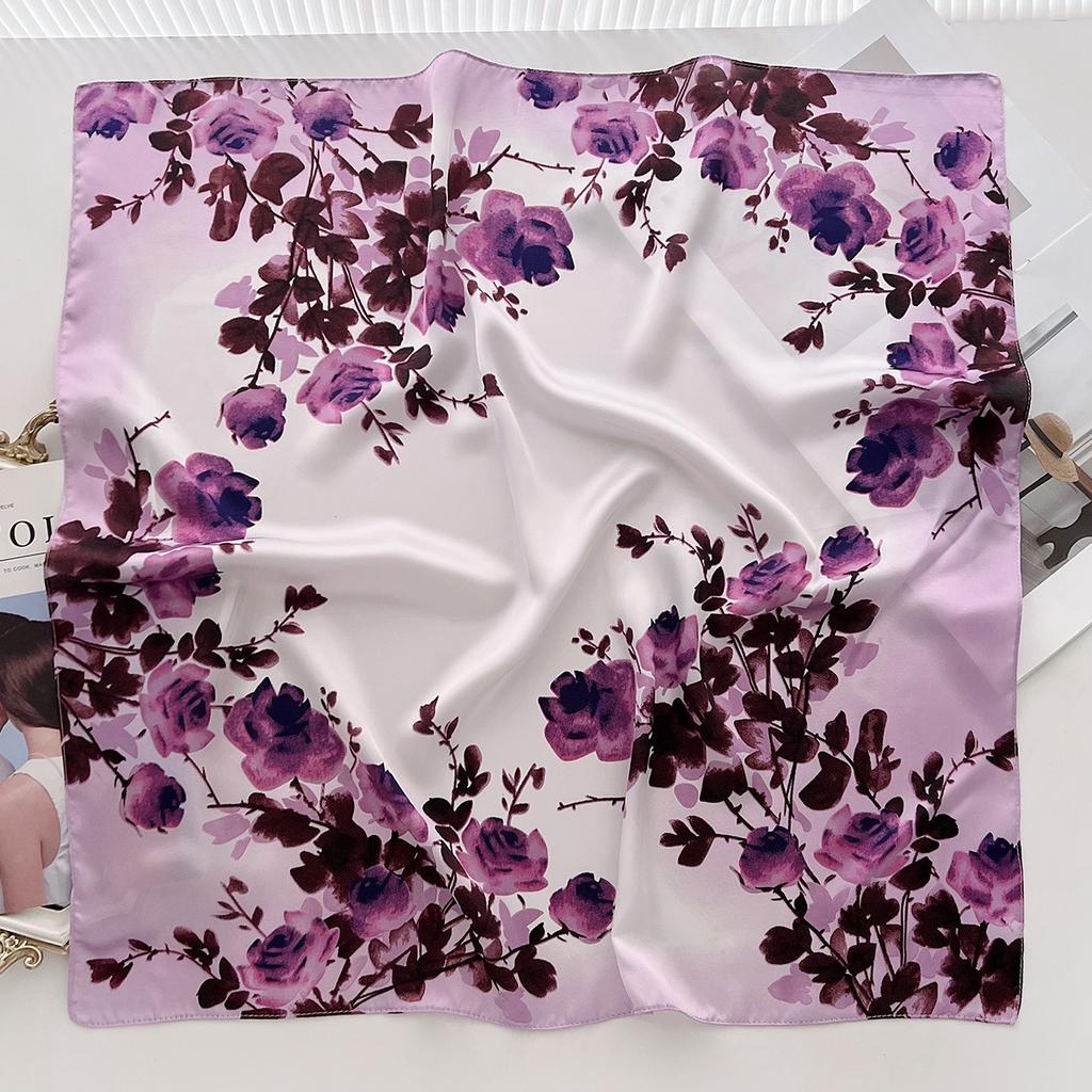 Summer Literary Flowers Chinese Style Small Square Scarf Going Out Windproof Age-Reducing Headscarf Decorative Headband Fashion Silk Scarf