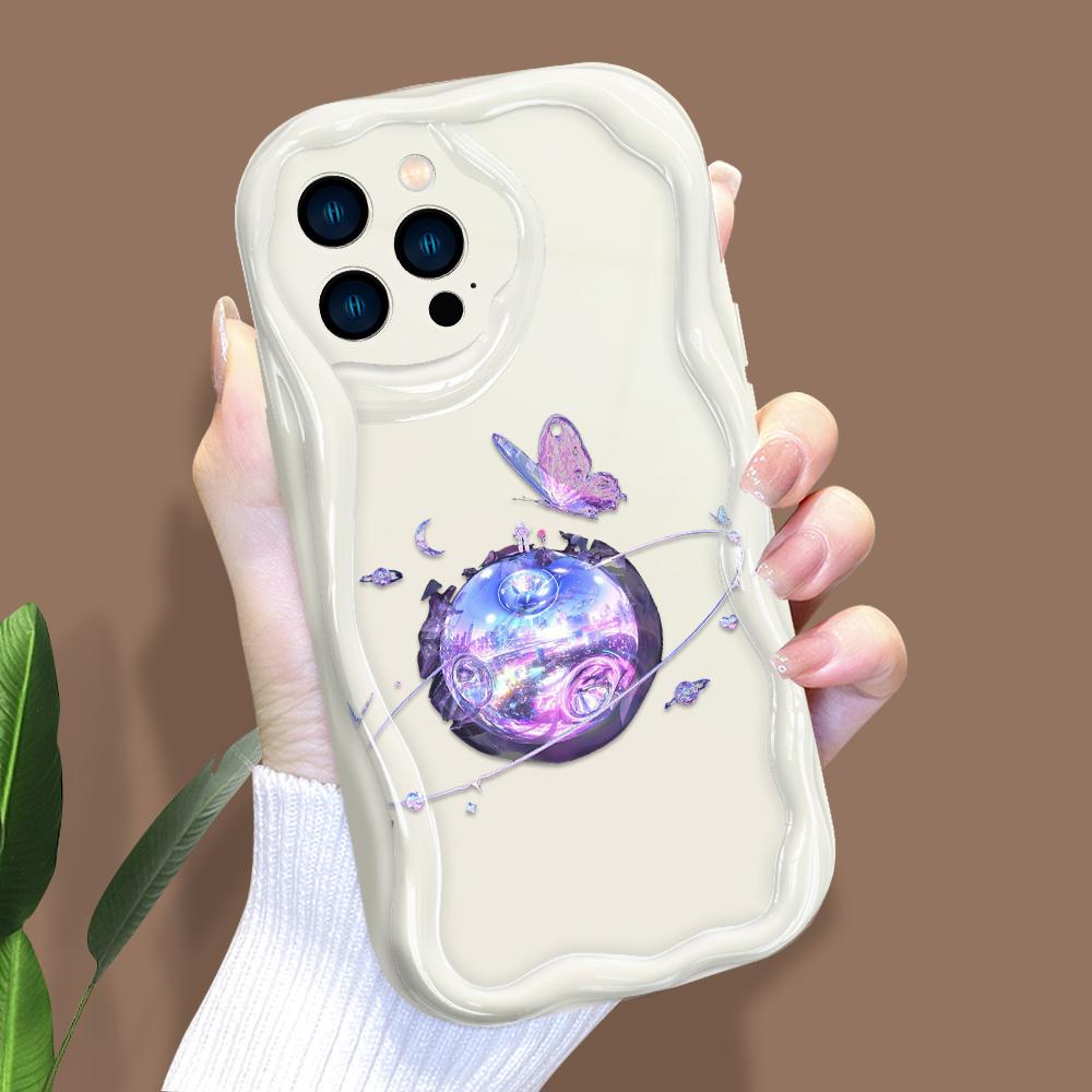 Cartoon Pattern Cream Texture Casing Wavy Edge Soft Silicone Cover Phone Case for IPhone Samsung Huawei Honor Xiaomi Redmi Infinix Tecno