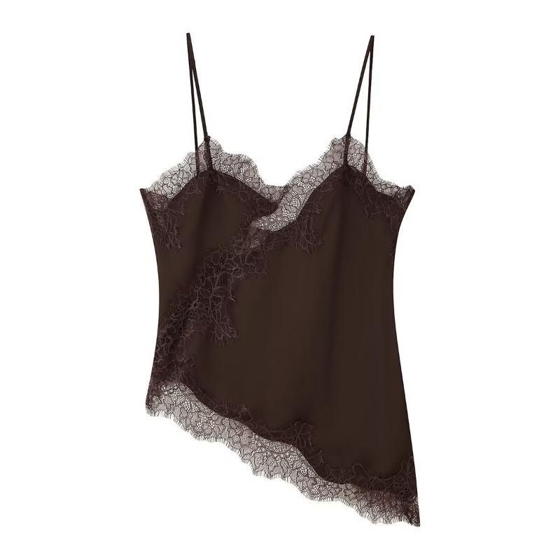 Moda Dulce Encaje Patchwork Ropa Interior Top Irregular Biselado Correa Chaleco Tops de Tirantes de Verano para Mujer Nuevo Elegante Holgado Casual Sexy Camisetas de Tirantes