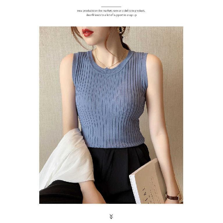 Camisole Women's Summer Bottoming White Short Knitted Sleeveless Top