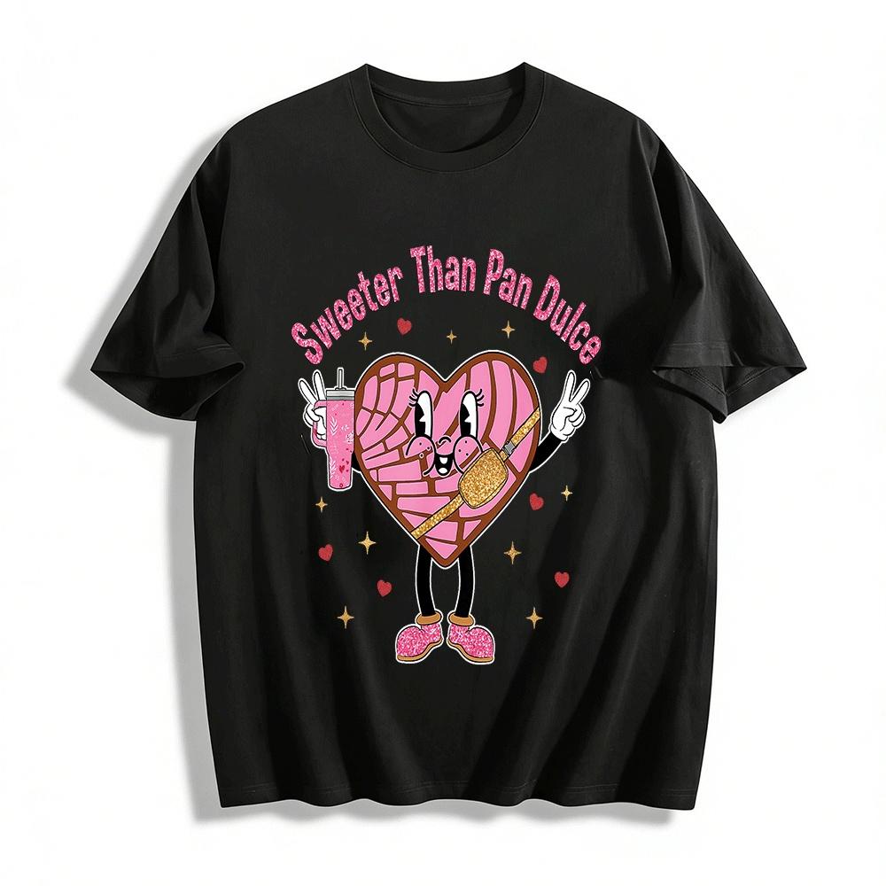 Sweeter Than Pan Dulce Cute Concha Heart Graphic Casual Top Pure cotton T-shirt XXS