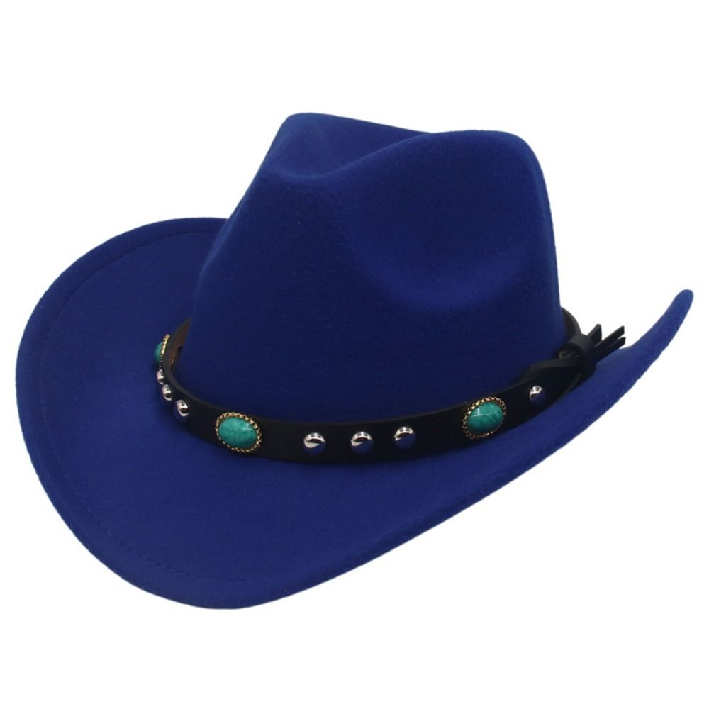 Vintage Classic Cowboy Hat with Studded Pinched Decorative Bands Wide Brim Felt Fedora Hat Cropped Jazz Hat for Women & Men