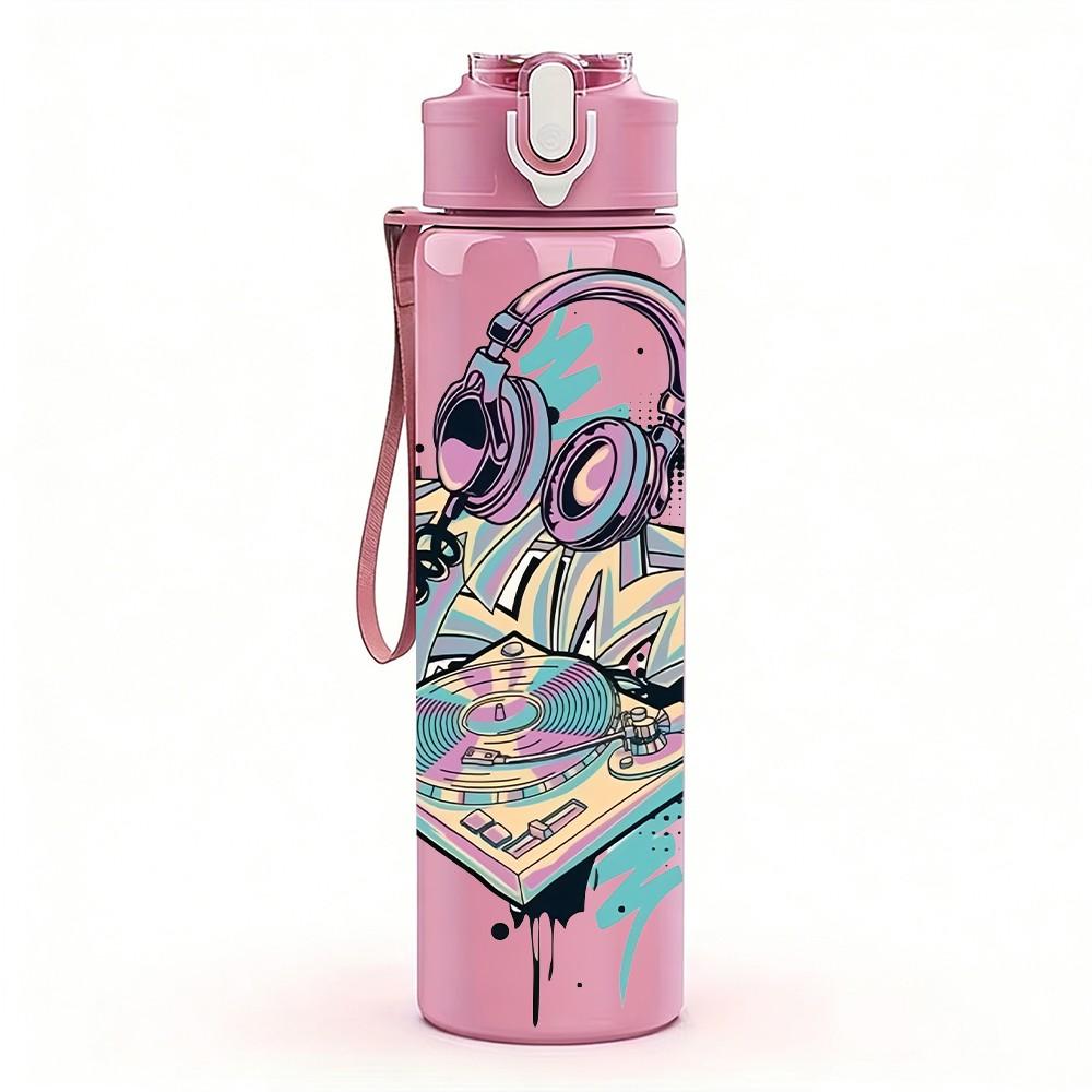 1PC Music Notebook Art Print 750ml Color Plastic Sports Water Bottle Leakproof Flip Straw Lid Suitable for Sports Office Home Use