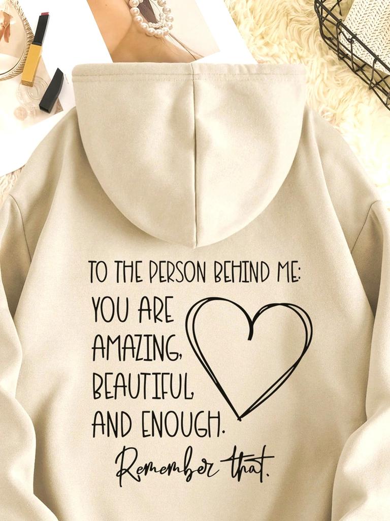 2025 Autumn Winter INAWLY Heart Slogan Graphic Drawstring Hoodie YOU ARE AMAZING BEAUTIFUL AND ENOUGH Long Sleeve Woman Tops