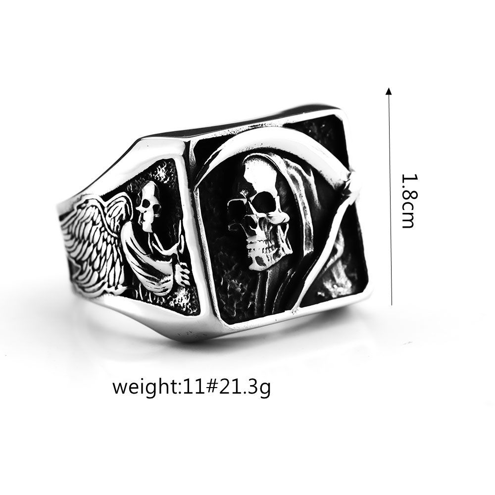 Vintage Stainless Steel Punk Style Solid Skull Grim Reaper Halloween Ring